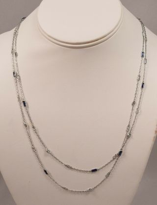 Art Deco Diamonds & Sapphires Platinum Necklace 3.  81 Tcw