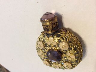 Vintage Czech Czechoslovakia Glass Miniature Perfume Bottle Amethyst Jeweled 1
