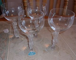 Vintage Art Deco Nude Frosted Stem Wine Glass Set 4 Orig France Crystal 30s 40s