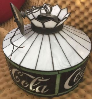 Antique 1920s Tiffany Type Coca - Cola Leaded Glass Lamp/light Hanging Coke Shade