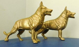 2x Matching Brass Alsatian German Shepard Dogs