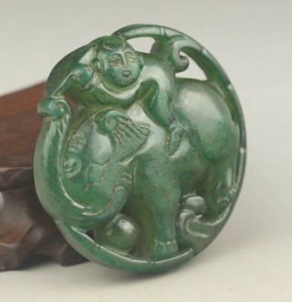 Chinese Old Natural Jade Hand - Carved Statue Monkey And Elephant Pendant 2 Inch