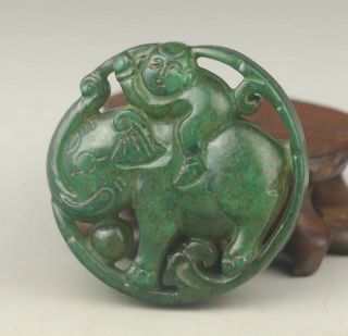 Chinese old natural jade hand - carved statue monkey and elephant pendant 2 inch 2