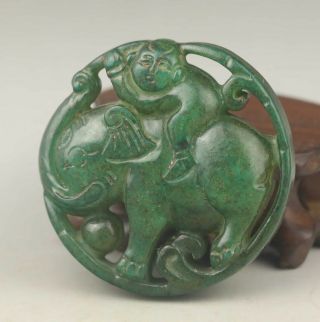 Chinese old natural jade hand - carved statue monkey and elephant pendant 2 inch 3