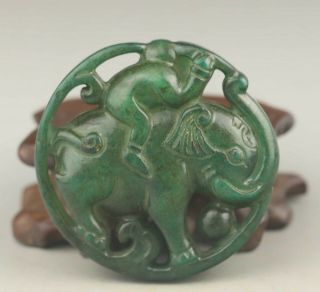Chinese old natural jade hand - carved statue monkey and elephant pendant 2 inch 4
