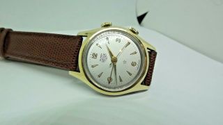 Vintage Heuer one star alarm watch AS 1475 14ct 14k Gold Capped c.  1950s 3