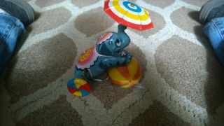 Vintage Circus Elephant Litho Wind Up Toy Japan Great Color Strong