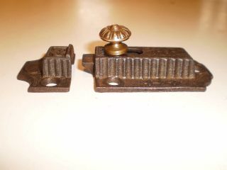 Vintage Shabby Old Rustic FANCY Cast Iron Cabinet BRASS Pull Knob Latch 2