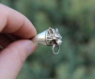 Chinese Miao Jewelry Silver Handwork Flexible Caliber Wolf Head Finger Ring