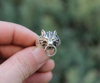 Chinese Miao Jewelry Silver Handwork Flexible Caliber Wolf Head Finger Ring 2