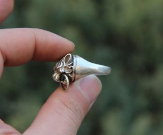 Chinese Miao Jewelry Silver Handwork Flexible Caliber Wolf Head Finger Ring 3