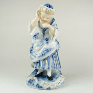 Antique Sitzendorf Porcelain Ceramic Figurine Victorian Lady Blue White