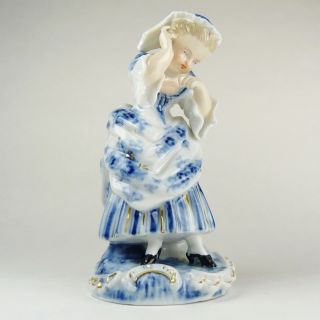 Antique Sitzendorf Porcelain Ceramic Figurine Victorian Lady Blue White 2