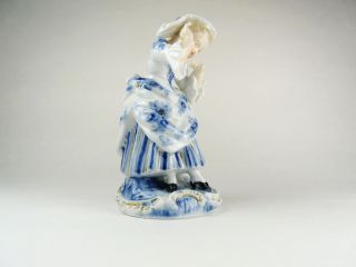 Antique Sitzendorf Porcelain Ceramic Figurine Victorian Lady Blue White 3