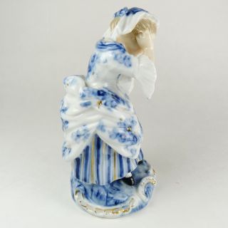 Antique Sitzendorf Porcelain Ceramic Figurine Victorian Lady Blue White 4