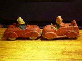 Three (3) Vintage Sun Rubber Mickey Mouse And Donald Duck Fire Engines