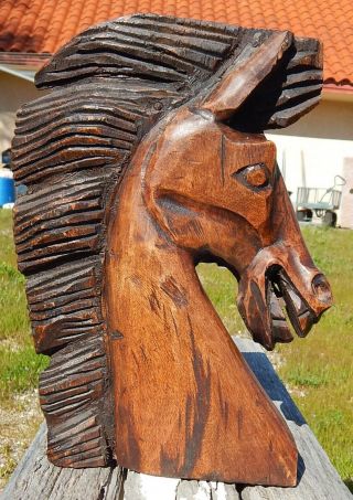 Vintage Hand Carved Wooden Horse Head Stallion Spirited Mare 13” Tall Fabulous