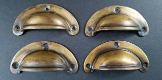 4 Small Antique Bin Cup Pull Drawer Caboinet Handle Solid Brass 2 - 3/4 " Wide A14