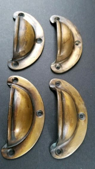 4 small Antique Bin Cup Pull Drawer Caboinet Handle Solid Brass 2 - 3/4 