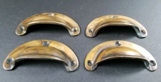 4 small Antique Bin Cup Pull Drawer Caboinet Handle Solid Brass 2 - 3/4 