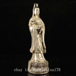 Chinese Old Handmade Copper Plating Silver Songzi Guanyin Figure Of Buddha E01c