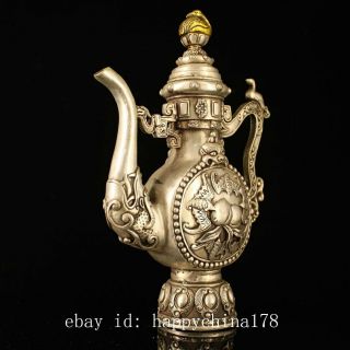 china copper - plating silver hand - made gold drawing peach bat statue teapot g02C 2
