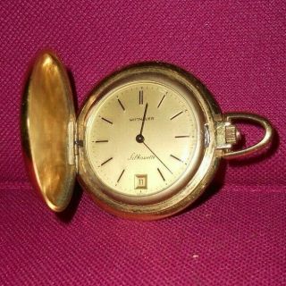 Vintage Wittnauer Silhoutte Pocket Watch Gold Plate Hunter Sz 10s