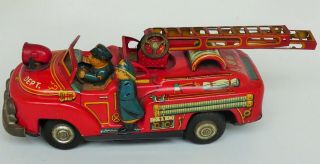 T.  N.  Japan Fire Engine Tin Lithographed Friction Siren Battery Operated Toy 9 "