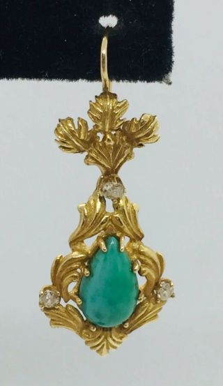 Antique 14k Yellow Gold Diamond & Turquoise Ornate Dangle Earrings 2