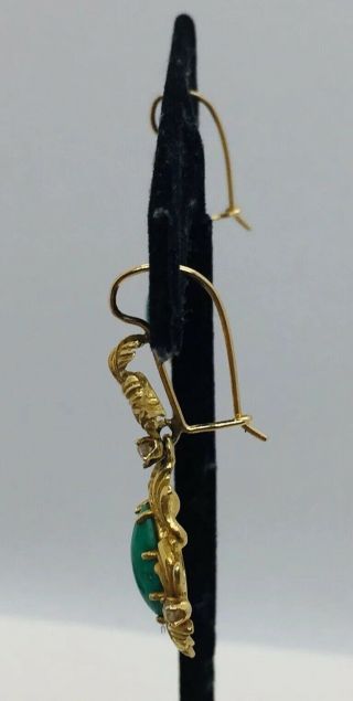 Antique 14k Yellow Gold Diamond & Turquoise Ornate Dangle Earrings 3