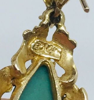 Antique 14k Yellow Gold Diamond & Turquoise Ornate Dangle Earrings 5