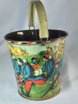 Antique World War 1 German French Tin Litho Lunch Box Pail Children War Scene