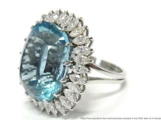 24.  50ct Gem Quality Aquamarine 2.  35ctw Diamond Platinum Ring Vintage Statement 12