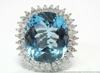 24.  50ct Gem Quality Aquamarine 2.  35ctw Diamond Platinum Ring Vintage Statement