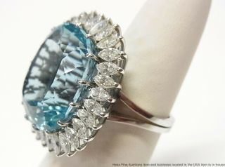 24.  50ct Gem Quality Aquamarine 2.  35ctw Diamond Platinum Ring Vintage Statement 2