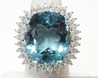 24.  50ct Gem Quality Aquamarine 2.  35ctw Diamond Platinum Ring Vintage Statement 3