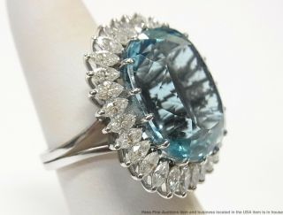 24.  50ct Gem Quality Aquamarine 2.  35ctw Diamond Platinum Ring Vintage Statement 4