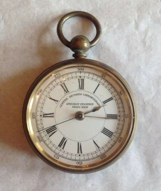 Antique Swiss Made Centre Seconds Chronograph Pocket Watch Key Wind Not Running