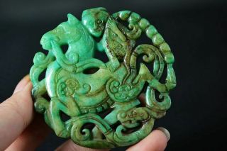 Exquisite Chinese Old Jade Carved Two - Sided Horse/monkey/dragon Pendant Y7