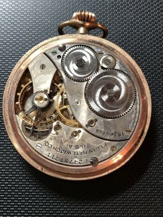 Antique Elgin Pocket Watch 12 size 15 jewels Model 3 Base metal front and back 6