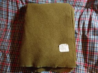 Military Blanket Vintage WW2 US D Day Army Brown Green Wool With Tag 1945 2