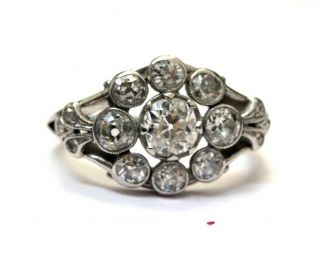 Antique Edwardian Mine Diamond F Si Platinum Flower Cluster Ring 6.  25