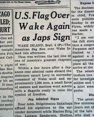 Wake Island Back In U.  S.  Marines Possession Post World War Ii 1945 Old Newspaper