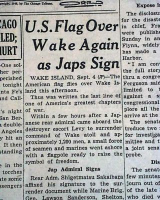 Wake Island Back In U.  S.  Marines Possession Post World War Ii 1945 Old Newspaper