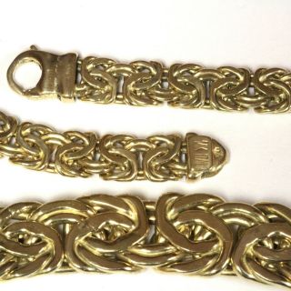 14k yellow gold Byzantine hollow necklace 30.  7g estate vintage 17 1/2 