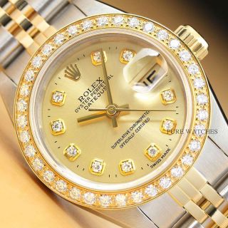 Authentic Ladies Rolex Champagne Diamond Datejust 18k Yellow Gold & Steel Watch