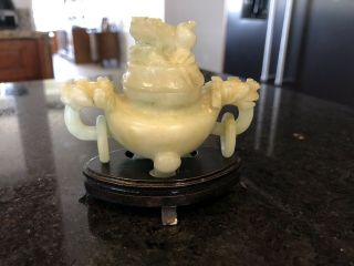 Chinese Jade Foo Dog Incense Burner/bowl With Stand