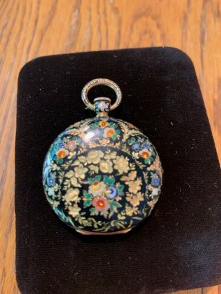 Antique 18k Gold Ladies Enamel w Flowers Pocket Watch Pendant Jewelry 2