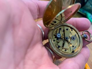 Antique 18k Gold Ladies Enamel w Flowers Pocket Watch Pendant Jewelry 4