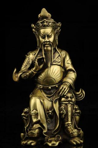 China Old Antique Hand Made Brass Guan Yu God Of Wealth Statue E02